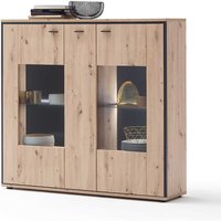 Highboard Vitrine in Eichefarben und Anthrazit modern von TopDesign