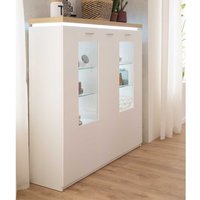 Highboard Vitrine in Weiß und Wildeiche Optik LED Beleuchtung von TopDesign