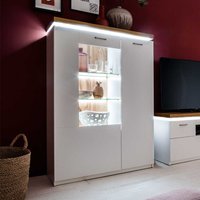 Highboard Vitrine in Weiß und Wildeiche Optik LED Beleuchtung von TopDesign