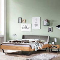 Holz Doppelbett mit Kufen in Wildbuchefarben Dunkelgrau von TopDesign