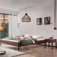 Massivholz Bett ohne Kopfteil in Nussbaumfarben optional mit Konsole bestellbar von TopDesign
