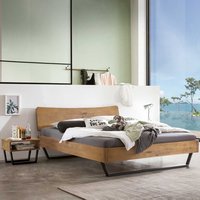 Niedriges Doppelbett aus Wildeiche Massivholz Metall Bügelgestell von TopDesign