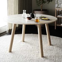 Runder Esstisch aus Eiche Massivholz White Wash Marmorplatte in Beige von TopDesign