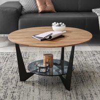 Sofa Tisch mit Ablage aus Eiche Massivholz Sicherheitsglas von TopDesign