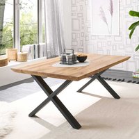 Sofatisch mit Baumkante aus Asteiche Massivholz Metall von TopDesign