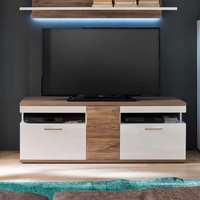 TV Bank in Weiß Hochglanz und Eiche Dekor 150 cm breit von TopDesign