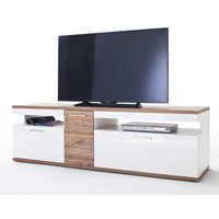 TV Lowboard in Weiß Hochglanz und Eiche Dekor 180 cm breit von TopDesign