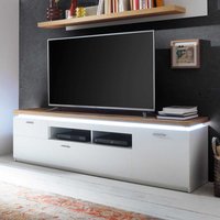 TV Lowboard in Weiß und Wildeiche Optik LED Beleuchtung von TopDesign