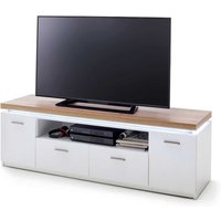 TV Schrank in Weiß und Wildeichefarben LED Beleuchtung von TopDesign