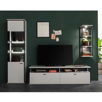 TV Wohnwand weiß modern 199 cm hoch melaminbeschichtet (dreiteilig) von TopDesign