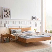 Wildeiche Natur geölt Bett 140x200 cm Vierfußgestell aus Metall von TopDesign