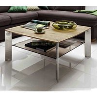 Wohnzimmer Couchtisch mit Asteiche Massivholzplatte Sicherheitsglas Ablage von TopDesign