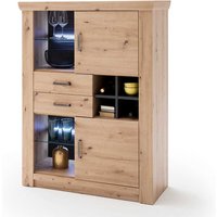 Wohnzimmer Highboard in Eiche Optik und Anthrazit Flaschenfach von TopDesign