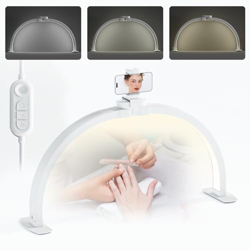 TopDirect Halbmond-Lampe, 29 Zoll, 42 W, Lampe zur Verlängerung der Wimpern mit Telefonhalterung, Schreibtischlampe für Kosmetiker, Nageltechniker und Kosmetiker, 3000 K-6500 K(Weiß, 73cm) von TopDirect