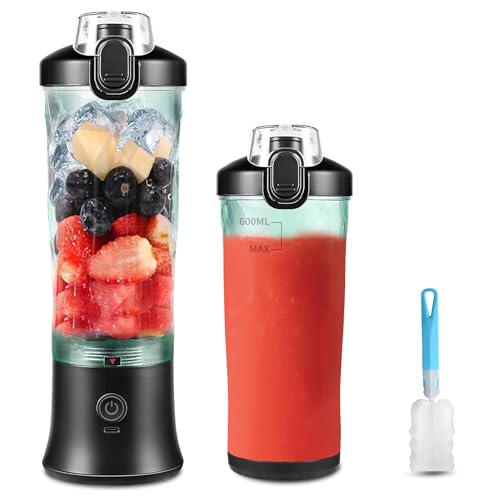 TOPESCT 600 ml Tragbarer Mixer Smoothie Maker, Mini Smoothie Mixer USB Wiederaufladbar, Starke Schneidleistung mit 6 Ultrascharfen Klingen für Reise, Büro & Sport (Carbon Black) von TopEsct