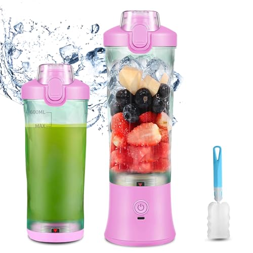 TOPESCT 600 ml Tragbarer Mixer Smoothie Maker, Mini Smoothie Mixer USB Wiederaufladbar, Starke Schneidleistung mit 6 Ultrascharfen Klingen für Reise, Büro & Sport (Rosa) von TopEsct