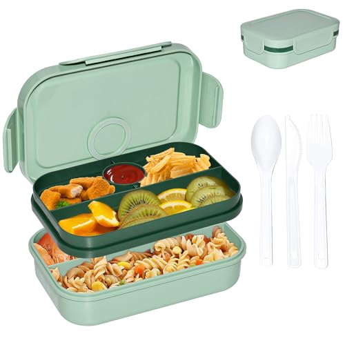 TopEsct Brotdose mit Fächern, Lunchbox Vesperbox für Erwachsene/Kinder, Bento Box, Frühstücksbox, Meal Prep Boxen, Brotzeitbox mit Besteck (2000ML) von TopEsct