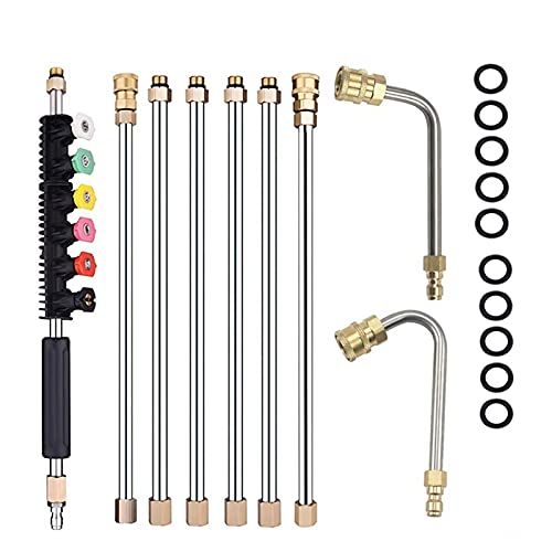 1 Satz mit 8 Stück Verlängerungsstab 3 Typen Hochdruckreiniger mit 1/4 Zoll Schnellanschlüssen Dachrinnenreinigungswerkzeug Teleskop-Ersatz Fensterreiniger mit 6 Düsenspitzen von TopHomer