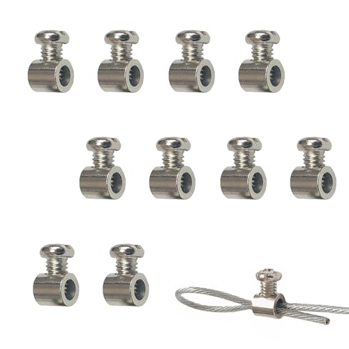 10 Stück Drahtseilklemmen mit Schraubkappen, Metallseilklemmen Drahtklemmen, Drahtseil Schnalle Selbstsichernde für Garten Zaun Wäscheleinen Fixierung (3.5mm) von TopHomer