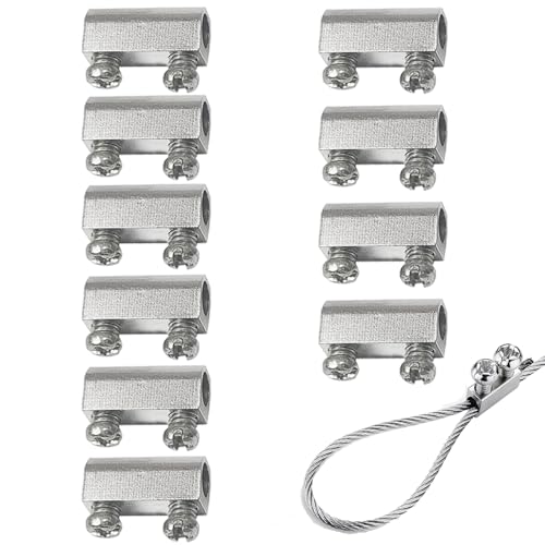 10 Stück Drahtseilklemmen mit Schraubkappen, Metallseilklemmen Drahtklemmen, Drahtseil Schnalle Selbstsichernde für Garten Zaun Wäscheleinen Fixierung (3mm) von TopHomer