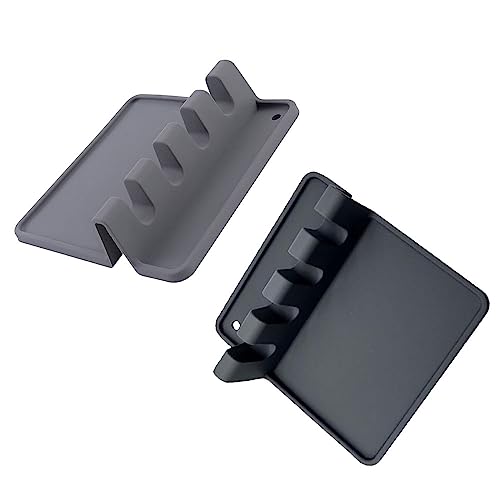 2 Stück Silikon Löffelablage, Hitzebeständig Utensilienablage Besteckhalter für Löffel Spatel Schöpfkellen Schneebesen Zangen (Grau+Schwarz) von TopHomer