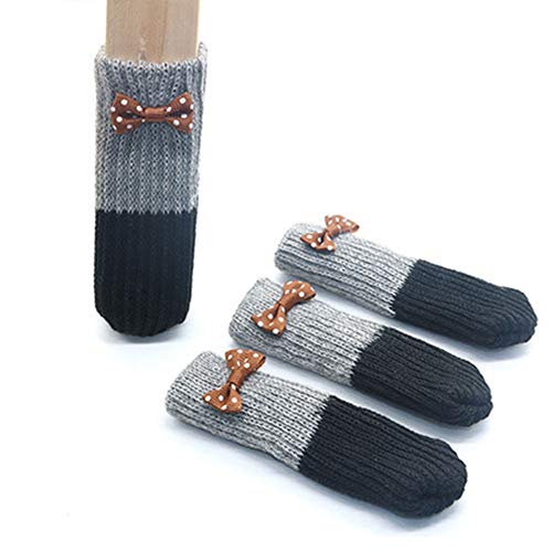 24 Stück Stuhlsocken, hochelastische Bodenschoner, Stuhlbeine, Bodenschoner, rutschfeste Stuhlfüße, Socken für Tisch, Stühle, Schreibtische, Hausstühle (grau-schwarze Schleife) von TopHomer