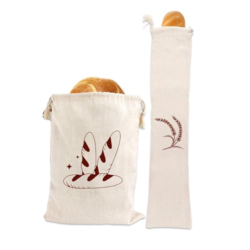 2PCS Natürliche Leinen Brotbeutel, 40 * 30cm/67 * 15cm, Wiederverwendbare Brot Aufbewahrungsbeutel, Hält Brot Frisch, Lebensmittelaufbewahrung, Wiederverwendbare Leinenbeutel von TopHomer