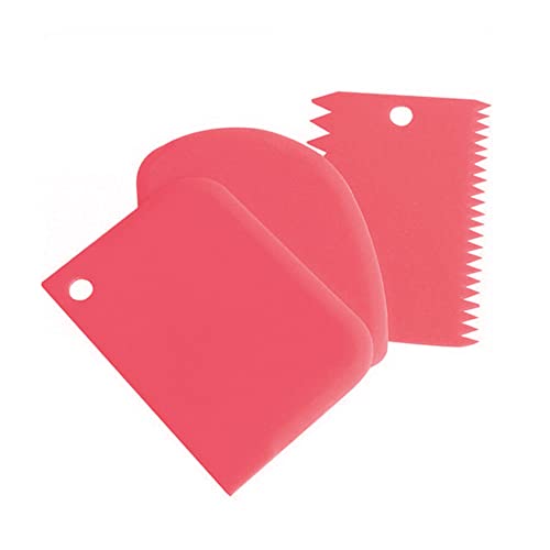 3-teiliges Rot Kunststoff-Kuchenschaber-Spachtel-Set, verschiedene Formen, Teigschaber, Schneider, vielseitige Backwerkzeuge für Heimbäcker von TopHomer