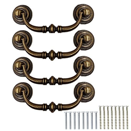 4 Stück Schubladengriff Antik Möbelgriffe mit Schrauben Pull Down Haken Retro Dekorative Türgriff 12.5 cm Küchen Schrank Hardware, Messing von TopHomer