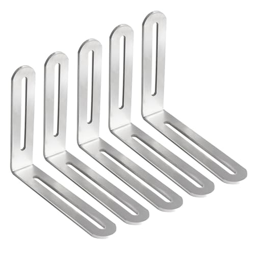 5 Stück Winkelverbinder mit Langloch, (120+100) x 24mm Verstellbare Befestigungswinkel L-förmige Metall Eckwinkel für Tabelle Möbel Regal (Silber) von TopHomer
