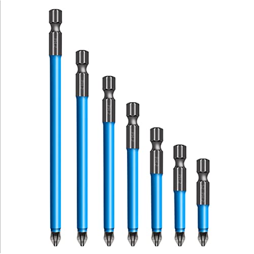 7 x rutschfeste, magnetische Schraubendreher-Bits für elektrische Akkuschrauber, Kreuz-Anti-Rutsch-Bits 25 mm, 50 mm, 65 mm, 70 mm, 90 mm, 125 mm, 150 mm von TopHomer