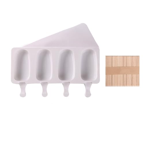 Eisformen aus Silikon, mit 100 Stäbchen, 8 Mulden, wiederverwendbar, BPA-frei, für Schokolade, Eis am Stiel, Pudding (weiß) von TopHomer