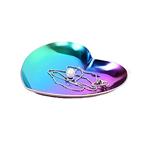 Schmucktablett aus Edelstahl, kleine Schmuckpalette, Ringhalskette, Aufbewahrungsplatte, Heimdekoration, herzförmig, bunt von TopHomer