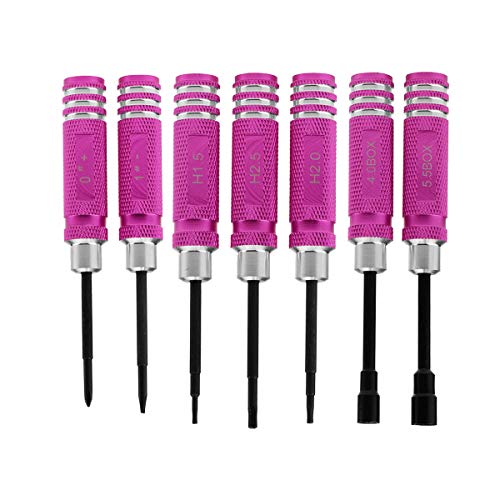 Sechskant-Schraubendreher, 7-teilig, RC-Schraubendreher-Werkzeug-Set (1,5 mm - 5,5 mm) für RC-Modelle, Robotik, Bankarbeiten, Feinmechanik (Pink) von TopHomer