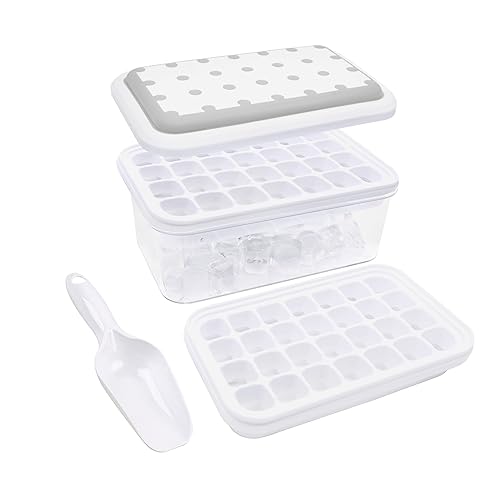 TopHomer Eiswürfelform mit Deckel & Eisbox, 56 Stücke Wiederverwendbare Eiswürfel Maker, BPA Frei Silikon Eiswürfelbehälter für Gekühlte Getränke, mit 2 Eis Tablett & Eisbox & Schaufel (Grau) von TopHomer
