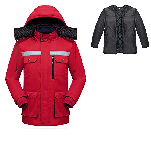 TopHomer Sicherheits-Arbeitsjacke aus Baumwolle, wasserdicht, für den Außenbereich, hohe Sichtbarkeit, Winter, Outdoor, Arbeitsmantel für Bau, Fahren, Straßenarbeiten (Rot, Größe S/160) von TopHomer