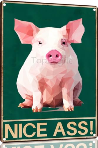 TopPacific 15179 Vintage Pink Pig Art Metallschilder, lustiges Badezimmer-WC-Schild, schöner Arsch, Wandkunst, Metallposter, Raumdruck, Skulpturen, Dekoration für Zuhause, Beschilderung, Geschenke von TopPacific