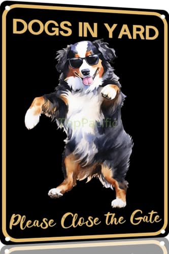 TopPacific Berner Berg Vintage-Blechschild Hund im Hof Please Close the Gate Schild Metall Kunst Wandschild Dekor Wandpaneel Retro 30,5 x 20,3 cm für Küche für Männer Frauen Geschenk (15120) von TopPacific