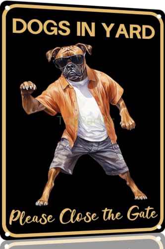 TopPacific Boxer Dog Vintage Blechschild Hund Hunde im Yard Please Close the Gate Schild Metall Kunst Wandschild Dekor Wandpaneel Retro 30,5 x 20,3 cm für Küche für Männer Frauen Geschenk (15115) von TopPacific