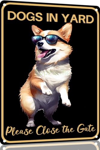TopPacific Corgi 15102 Vintage-Blechschild, Motiv: Hunde im Hof, bitte schließen Sie das Tor, Metallkunst, Wandschild, Dekor, Wandpaneel, Retro, 30,5 x 20,3 cm, für Küche für Männer und Frauen TopPacific Corgi 15102 Vintage-Blechschild, Motiv: Hunde im Hof, bitte schließen Sie das Tor, Metallkunst, Wandschild, Dekor, Wandpaneel, Retro, 30,5 x 20,3 cm, für Küche für Männer und Frauen von TopPacific