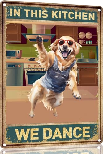 TopPacific Golden Retriever Vintage-Blechschild Hund in dieser Küche, We Dance, Metallkunst, Wandschild, Dekor, Wandpaneel, Retro, 30,5 x 20,3 cm, für Küche für Männer und Frauen, Geschenk (15040) TopPacific Golden Retriever Vintage-Blechschild Hund in dieser Küche, We Dance, Metallkunst, Wandschild, Dekor, Wandpaneel, Retro, 30,5 x 20,3 cm, für Küche für Männer und Frauen, Geschenk (15040) von TopPacific