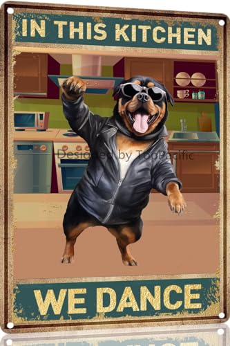 TopPacific Rottweiler 15053 Vintage-Blechschild Hund in dieser Küche, We Dance, Metallkunst, Wandschild, Dekor, Wandpaneel, Retro, 30,5 x 20,3 cm, für die Küche für Männer und Frauen, Geschenk TopPacific Rottweiler 15053 Vintage-Blechschild Hund in dieser Küche, We Dance, Metallkunst, Wandschild, Dekor, Wandpaneel, Retro, 30,5 x 20,3 cm, für die Küche für Männer und Frauen, Geschenk von TopPacific
