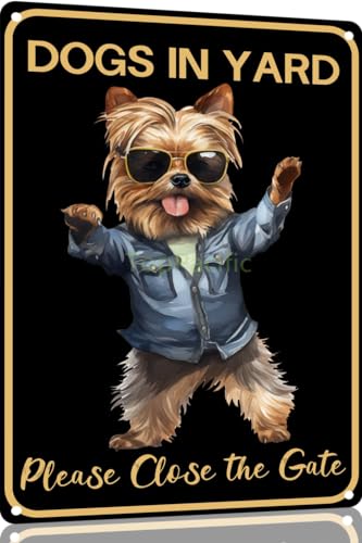TopPacific Yorkie 15105 Vintage-Blechschild, Motiv: Hunde im Hof, bitte schließen Sie das Tor, Metallkunst, Wandschild, Dekor, Wandpaneel, Retro, 30,5 x 20,3 cm, für Küche für Männer und Frauen TopPacific Yorkie 15105 Vintage-Blechschild, Motiv: Hunde im Hof, bitte schließen Sie das Tor, Metallkunst, Wandschild, Dekor, Wandpaneel, Retro, 30,5 x 20,3 cm, für Küche für Männer und Frauen von TopPacific