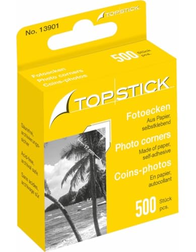 TopStick 13901 Fotoecken, 500 Stück, selbstklebend transparente Fotokleber Ecken für Fotoalbum, Scrapbook, Hochzeit, Fotobuch, Klebepads für Fotos in Spenderbox von TopStick