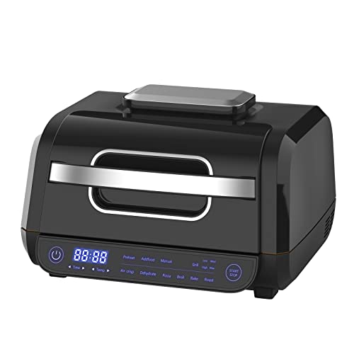 TopStrong Grill & Heißluftfritteuse, 8-in-1 Heißluftfritteuse, 6L Fassungsvermögen Airfryer, Elektrischer Grill mit Touch-Steuerung, Max 230℃, 120-Minuten Timer, 1700W, Schwarz von TopStrong