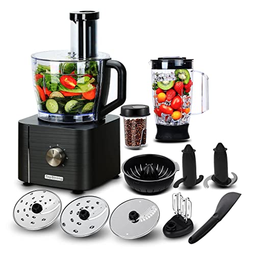 TopStrong Küchenmaschine 1100W,Küchenmaschine Multifunktions,11 Funktionen Food Chopper Prozessor,3,2L Bowl &1,5L Behälter,Mini-Zerkleinerer,Upgrade Schneidescheibe,Zitruspresse,Knethacken von TopStrong