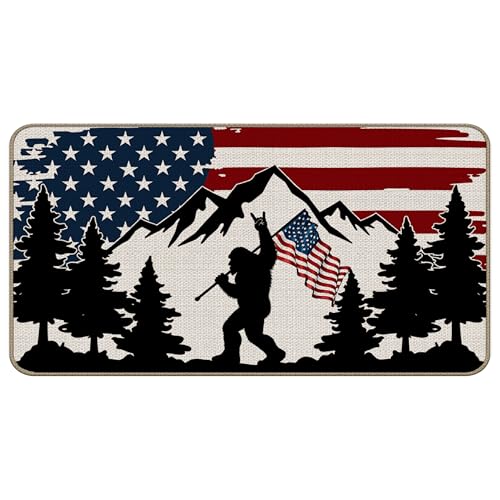 TopXmai Bigfoot Sasquatch DD-158 Fußmatte mit amerikanischer Flagge, 43,2 x 76,2 cm, Camper Camping Must Haves Teppich, Zubehör für drinnen und draußen, Camping-Liebhaber, Geschenke von TopXmai
