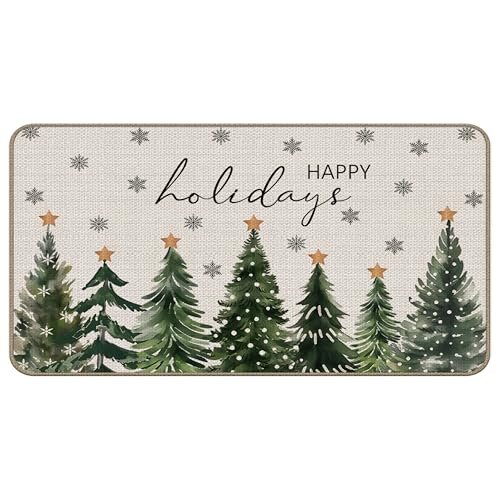 TopXmai Fußmatte, Weihnachtsmotiv, für drinnen und draußen, für den Eingangsbereich, Winterschneeflocken, Willkommensmatten für Haustür, 43,2 x 76,2 cm, Waldgrün von TopXmai