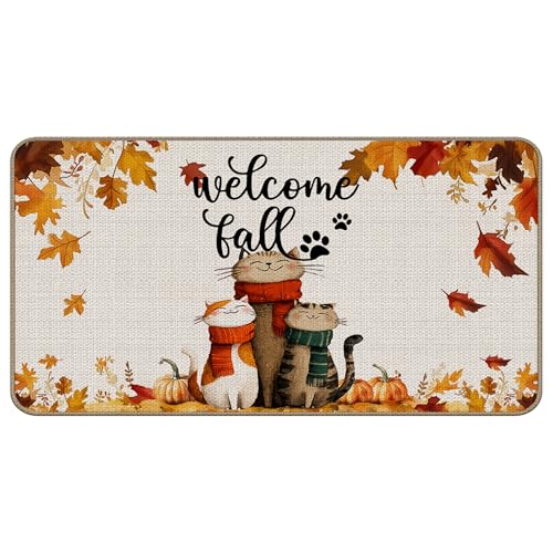 TopXmai Fußmatte mit Katzenmotiv, 43,2 x 76,2 cm, niedliche Katze, Kürbis, Outdoor-Matte für Haustür, Herbstdekoration, Fußmatte für drinnen und draußen TopXmai Fußmatte mit Katzenmotiv, 43,2 x 76,2 cm, niedliche Katze, Kürbis, Outdoor-Matte für Haustür, Herbstdekoration, Fußmatte für drinnen und draußen von TopXmai