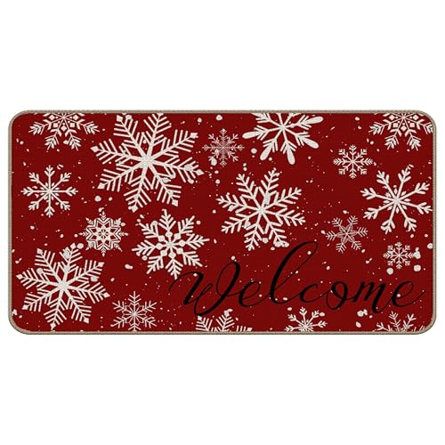 TopXmai Fußmatte mit Schneeflocken-Motiv, rote Weihnachtsschneeflocke, für drinnen und draußen, Eingang, Weihnachten, Winter-Fußmatten für Haustür, 43,2 x 76,2 cm von TopXmai